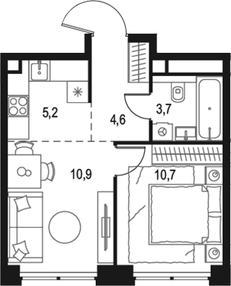 Планировка — Левел Звенигородская, 2-комн., 35 м²
