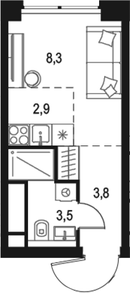 Планировка — Левел Звенигородская, Студия, 19 м²