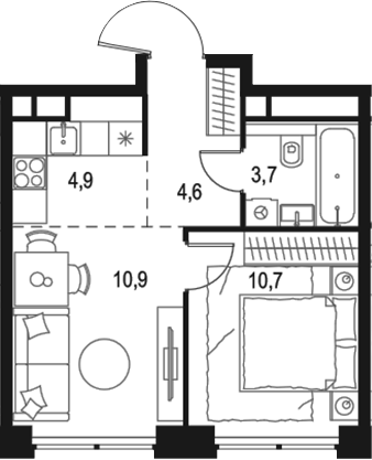 Планировка — Левел Звенигородская, 2-комн., 35 м²