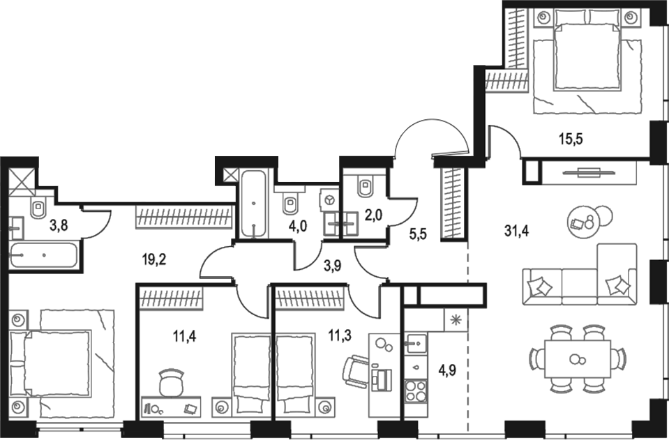 Планировка — Левел Звенигородская, 5-комн., 113 м²