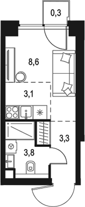 Планировка — Левел Звенигородская, Студия, 19 м²