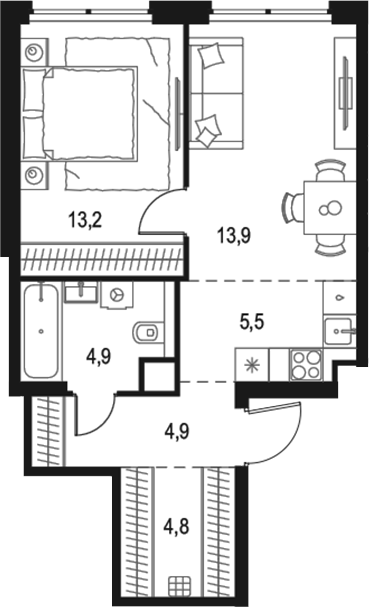 Планировка — Левел Звенигородская, 2-комн., 47 м²