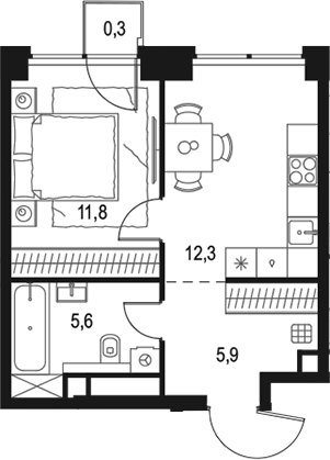Планировка — Левел Звенигородская, 1-комн., 36 м²