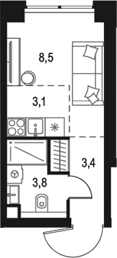 Планировка — Левел Звенигородская, Студия, 19 м²