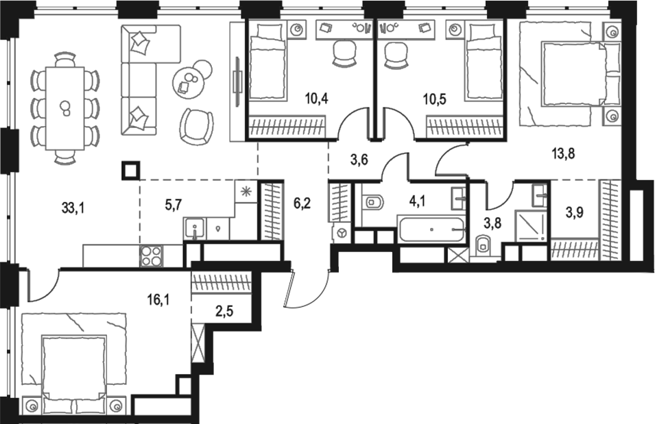 Планировка — Левел Звенигородская, 5-комн., 114 м²