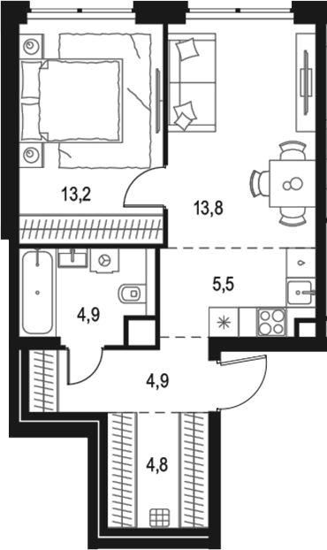Планировка — Левел Звенигородская, 2-комн., 47 м²