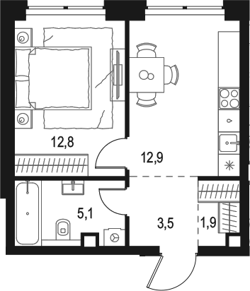 Планировка — Левел Звенигородская, 1-комн., 36 м²