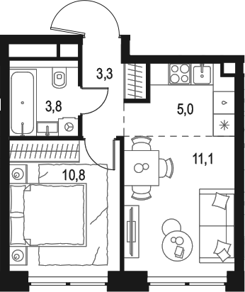 Планировка — Левел Звенигородская, 2-комн., 34 м²