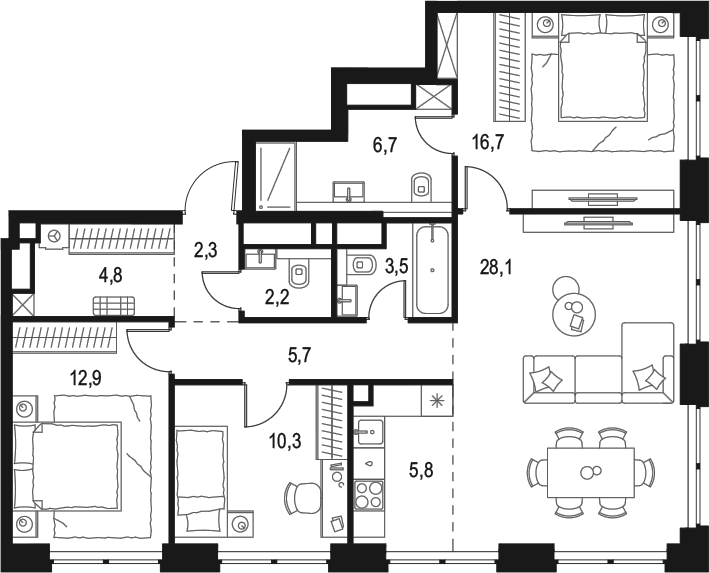 Планировка — Левел Звенигородская, 4-комн., 99 м²