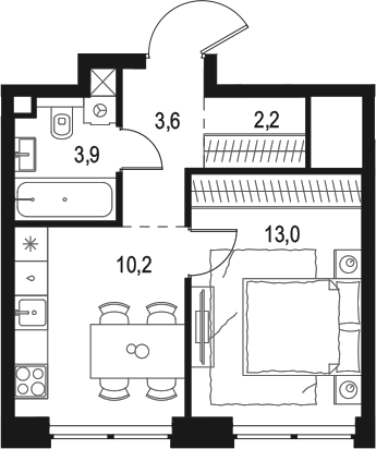 Планировка — Левел Звенигородская, 1-комн., 33 м²