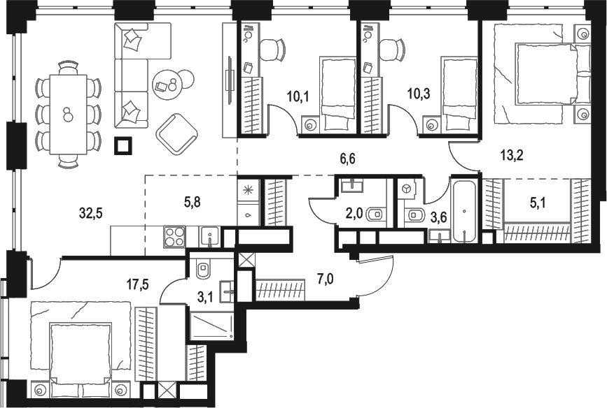 Планировка — Левел Звенигородская, 5-комн., 117 м²