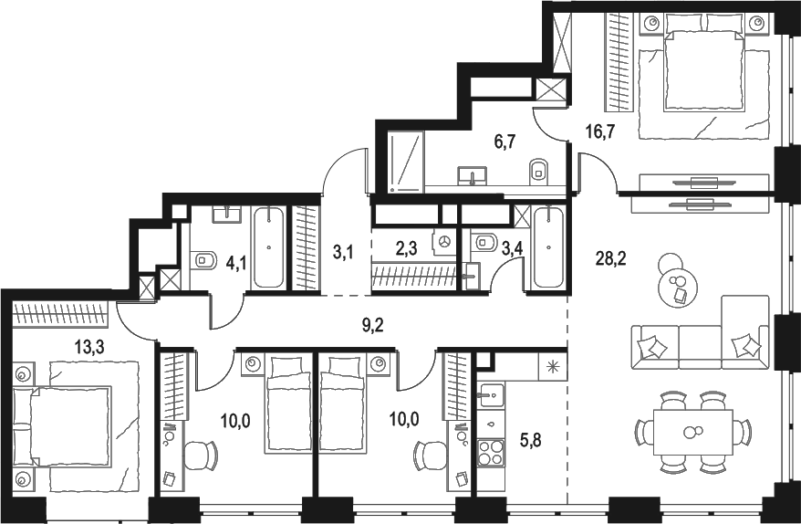 Планировка — Левел Звенигородская, 5-комн., 113 м²