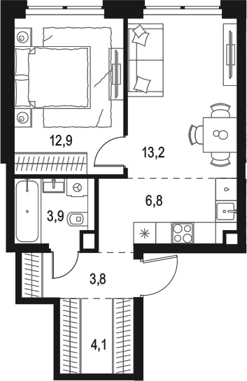 Планировка — Левел Звенигородская, 2-комн., 45 м²