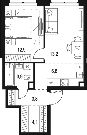 Планировка — Левел Звенигородская, 2-комн., 45 м²