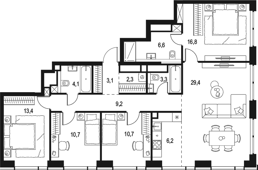 Планировка — Левел Звенигородская, 5-комн., 116 м²