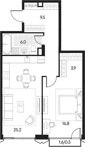 Планировка — Клубный город на реке Primavera, 2-комн., 61 м²