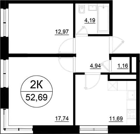 Планировка — Олива, 2-комн., 53 м²