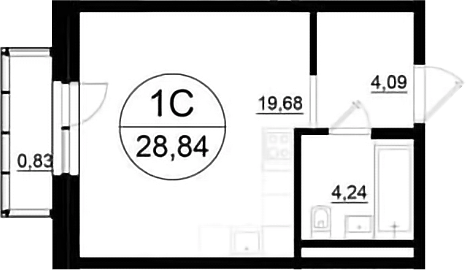 Планировка — Олива, Студия, 28 м²