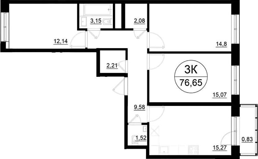 Планировка — Олива, 3-комн., 76 м²