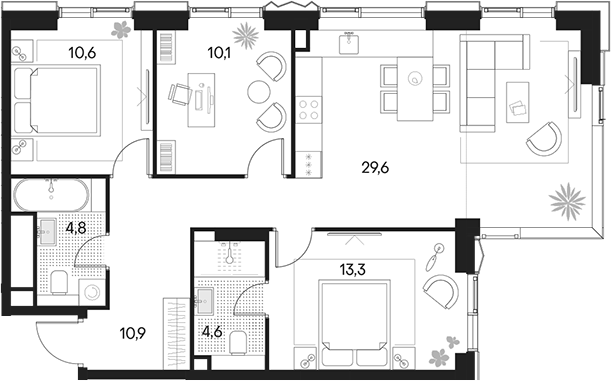 Планировка — Клубный город на реке Primavera, 4-комн., 84 м²