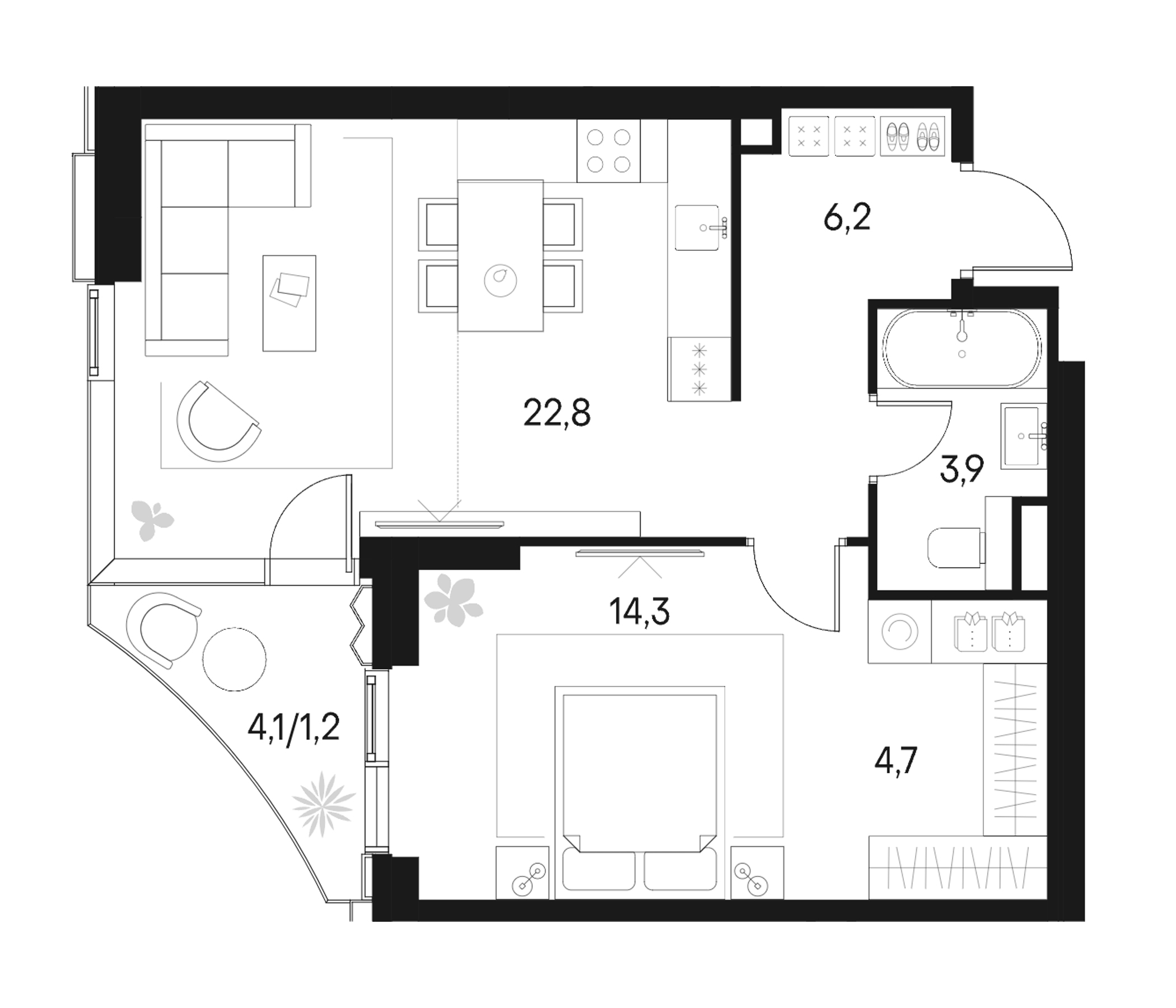 Планировка — Клубный город на реке Primavera, 2-комн., 52 м²