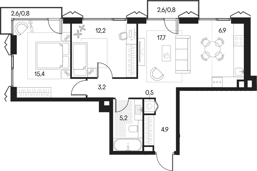 Планировка — Клубный город на реке Primavera, 3-комн., 66 м²