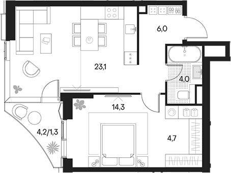 Планировка — Клубный город на реке Primavera, 2-комн., 52 м²