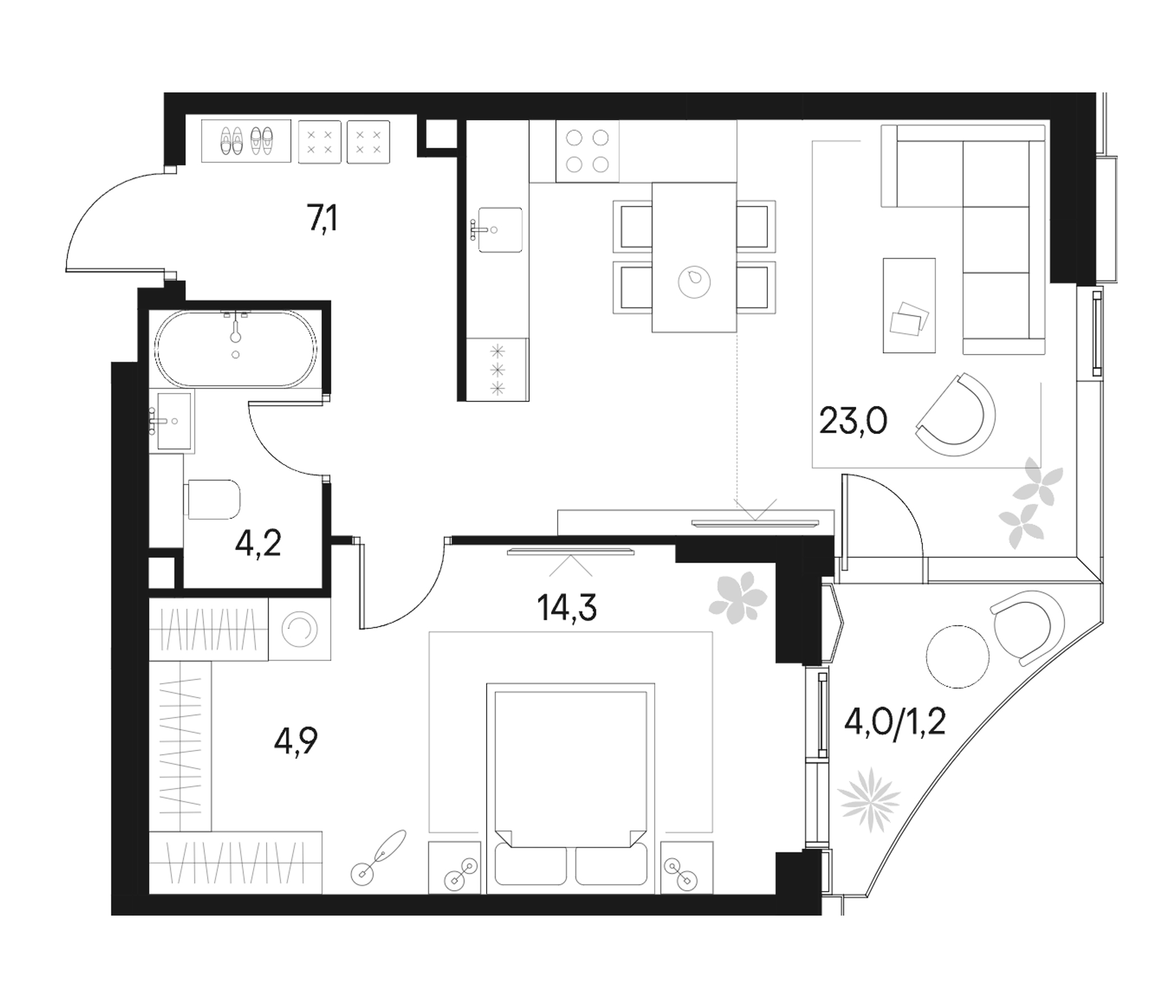 Планировка — Клубный город на реке Primavera, 2-комн., 54 м²