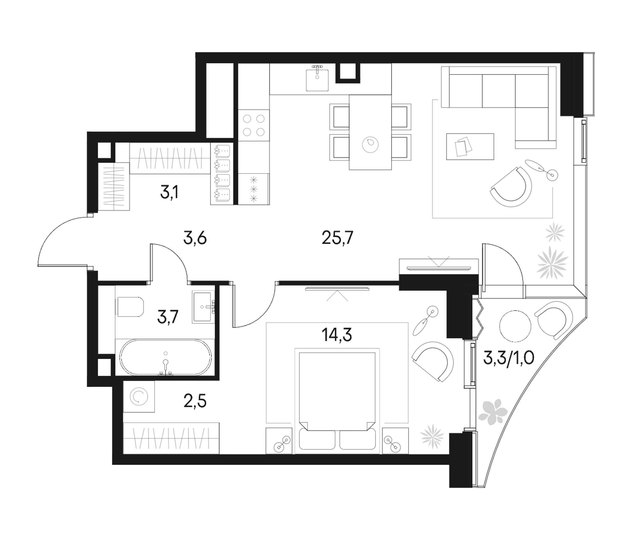 Планировка — Клубный город на реке Primavera, 2-комн., 53 м²