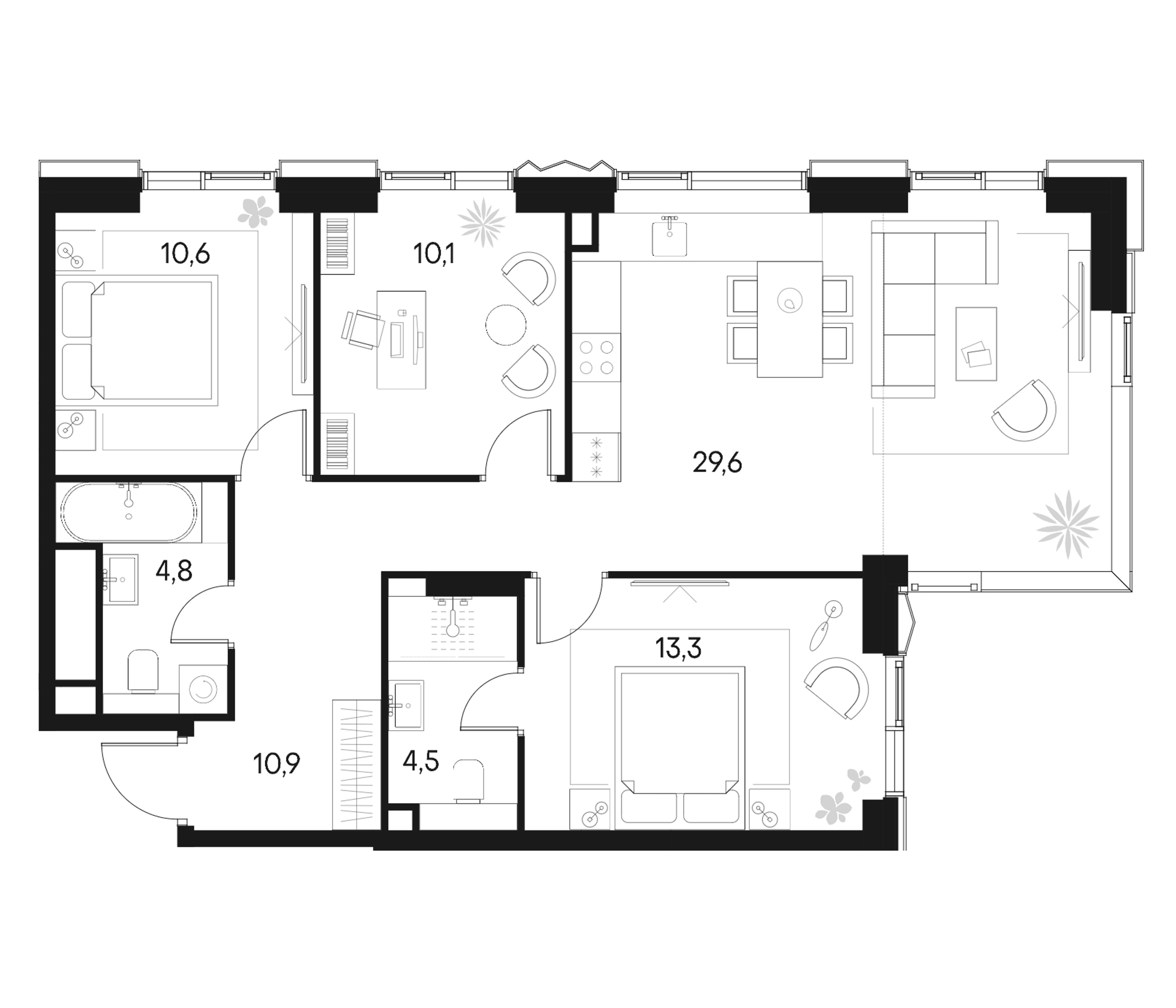Планировка — Клубный город на реке Primavera, 4-комн., 84 м²