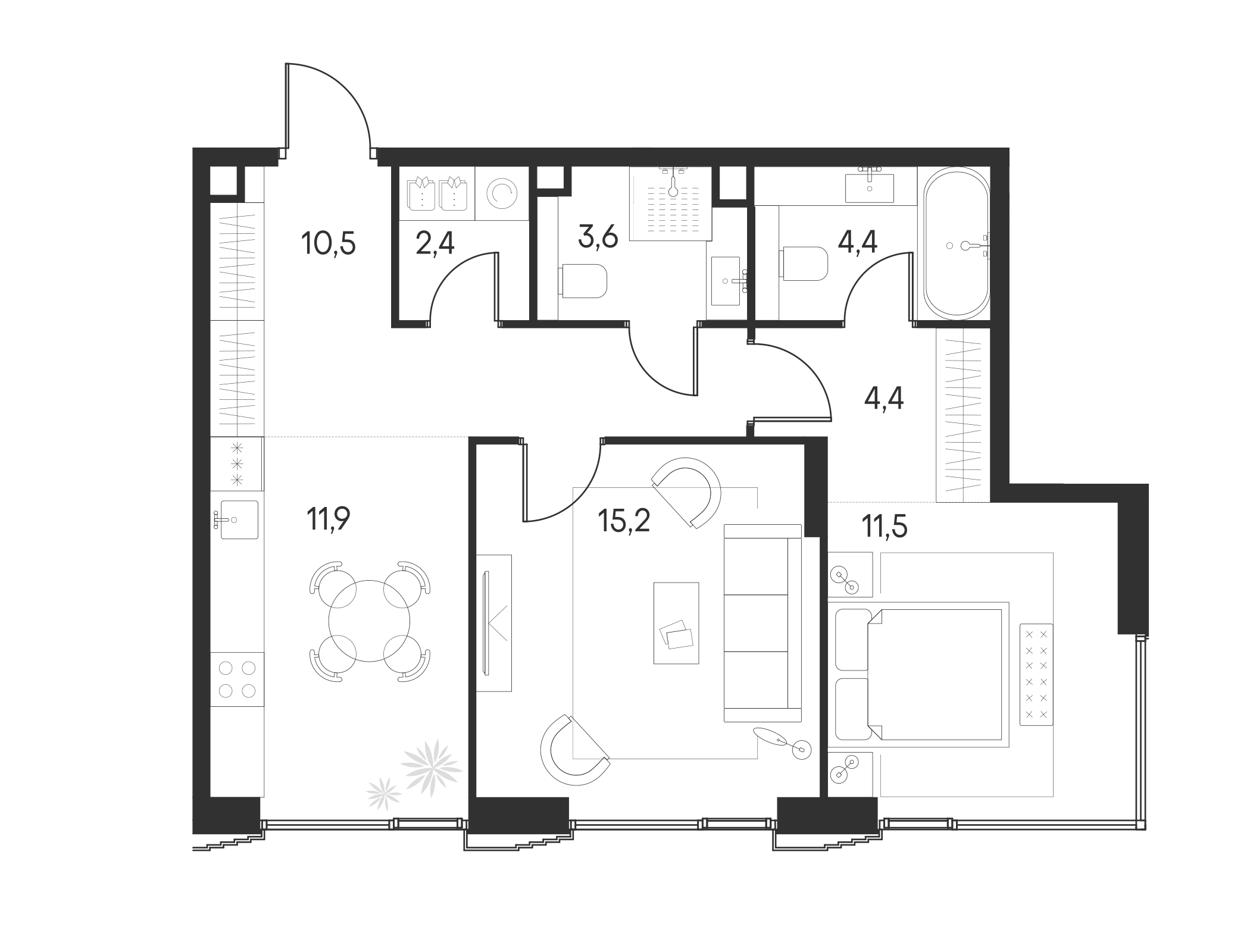 Планировка — Клубный город на реке Primavera, 2-комн., 64 м²