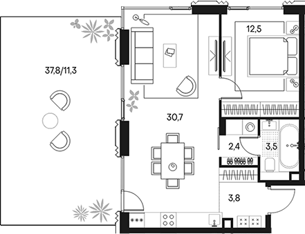Планировка — Клубный город на реке Primavera, 2-комн., 53 м²