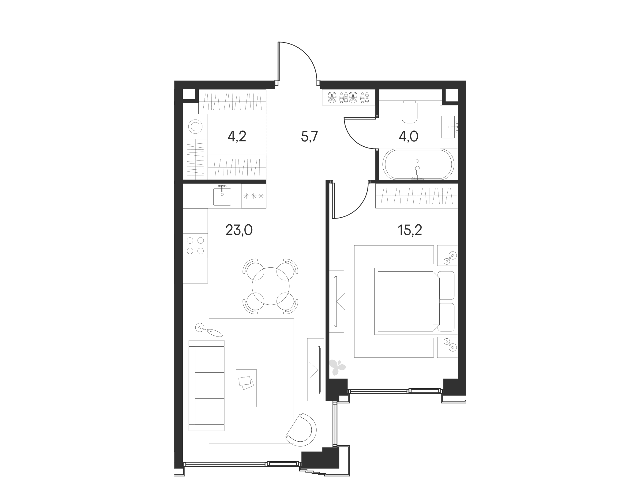 Планировка — Клубный город на реке Primavera, 2-комн., 52 м²