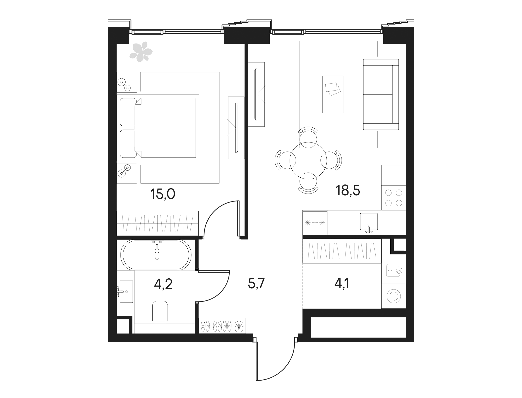 Планировка — Клубный город на реке Primavera, 2-комн., 48 м²
