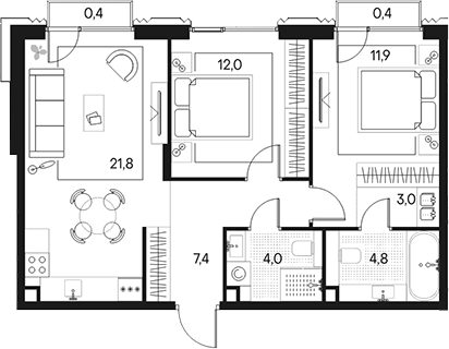 Планировка — Клубный город на реке Primavera, 3-комн., 65 м²