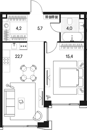 Планировка — Клубный город на реке Primavera, 2-комн., 52 м²
