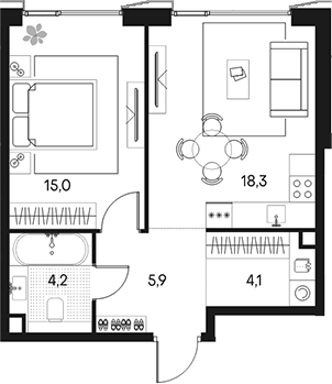 Планировка — Клубный город на реке Primavera, 2-комн., 48 м²
