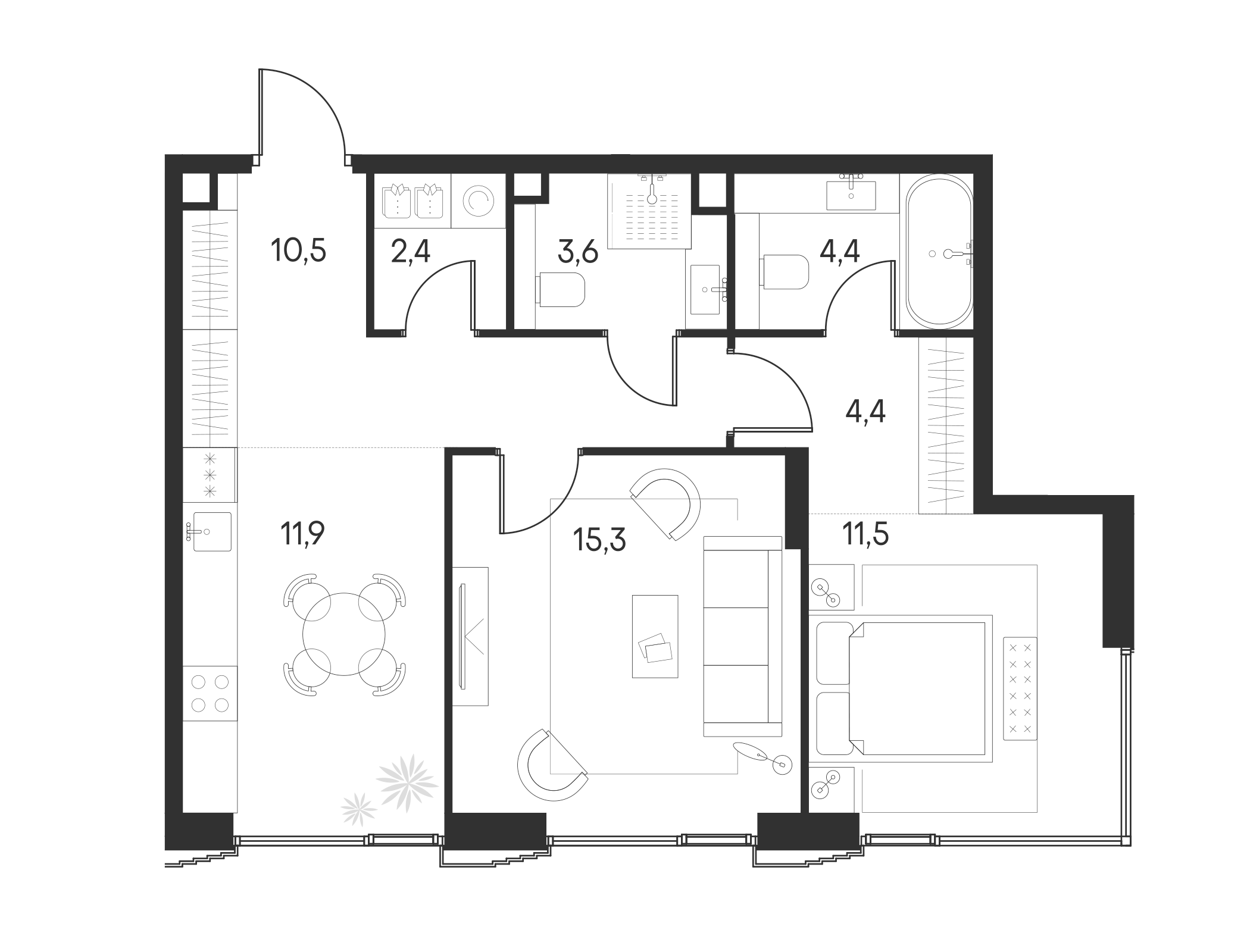 Планировка — Клубный город на реке Primavera, 2-комн., 64 м²
