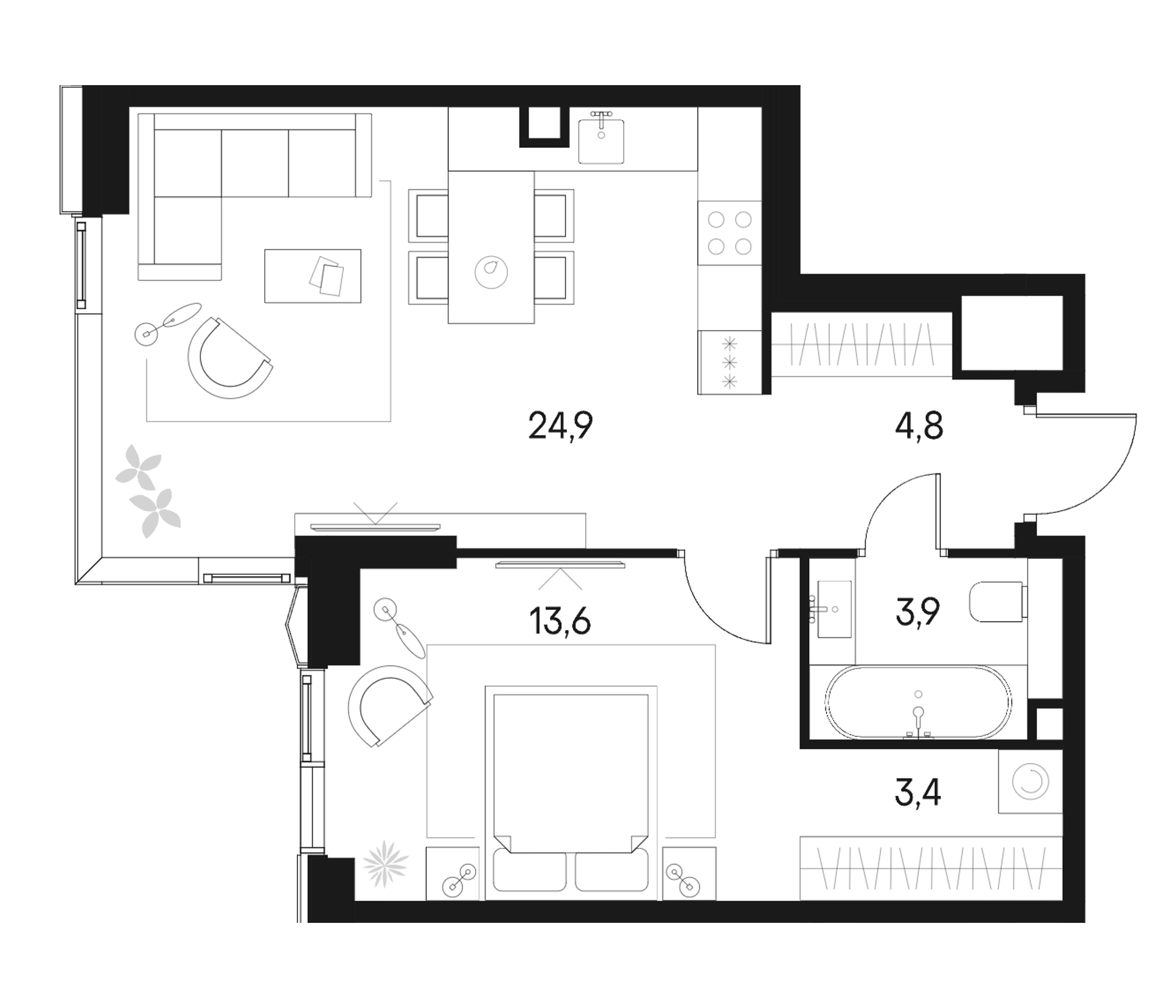 Планировка — Клубный город на реке Primavera, 2-комн., 51 м²