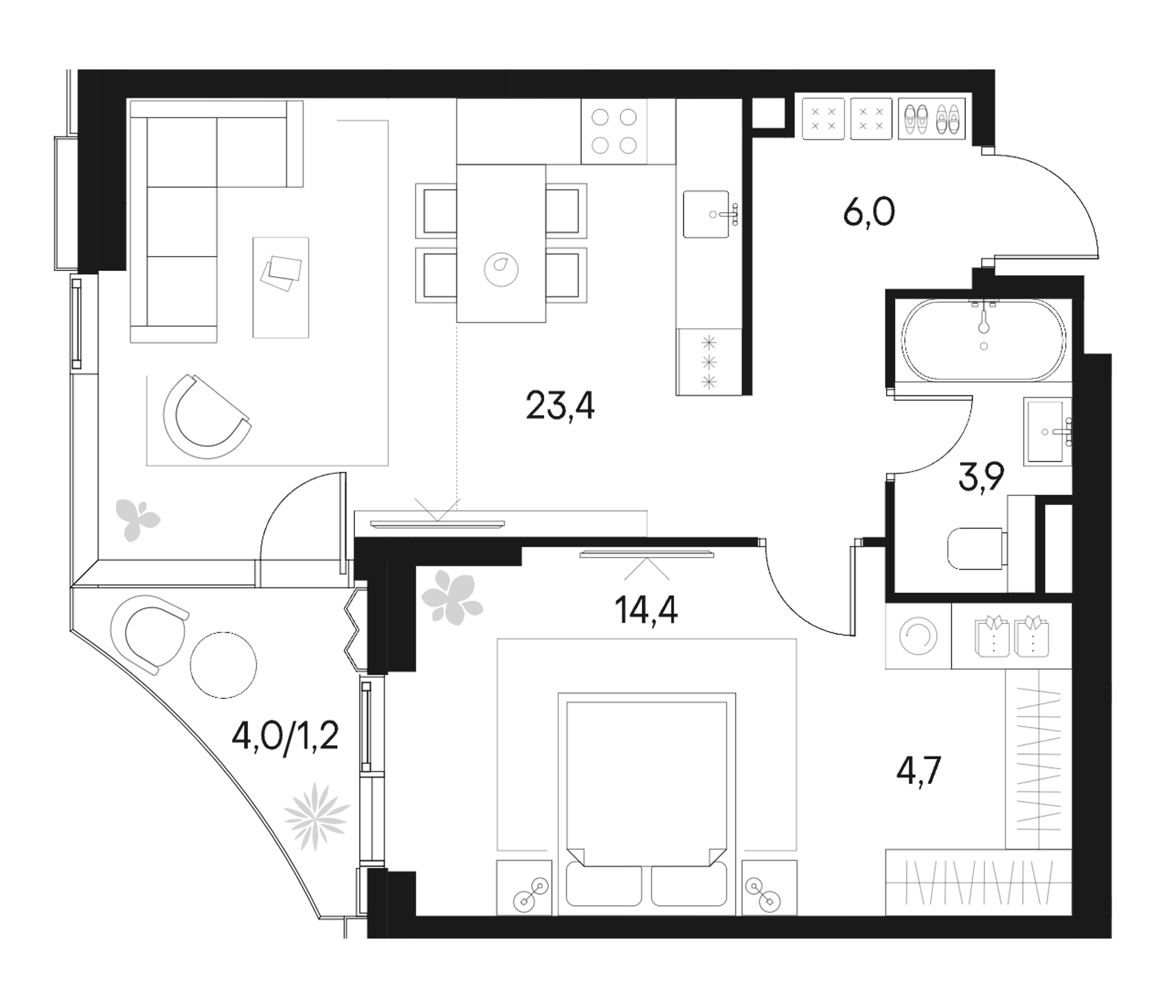 Планировка — Клубный город на реке Primavera, 2-комн., 52 м²