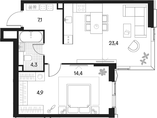 Планировка — Клубный город на реке Primavera, 2-комн., 54 м²