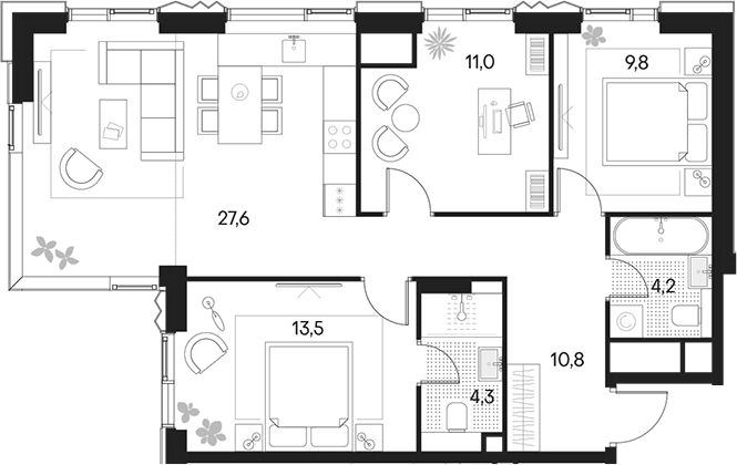 Планировка — Клубный город на реке Primavera, 4-комн., 81 м²