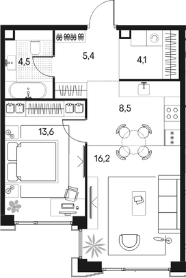 Планировка — Клубный город на реке Primavera, 2-комн., 52 м²