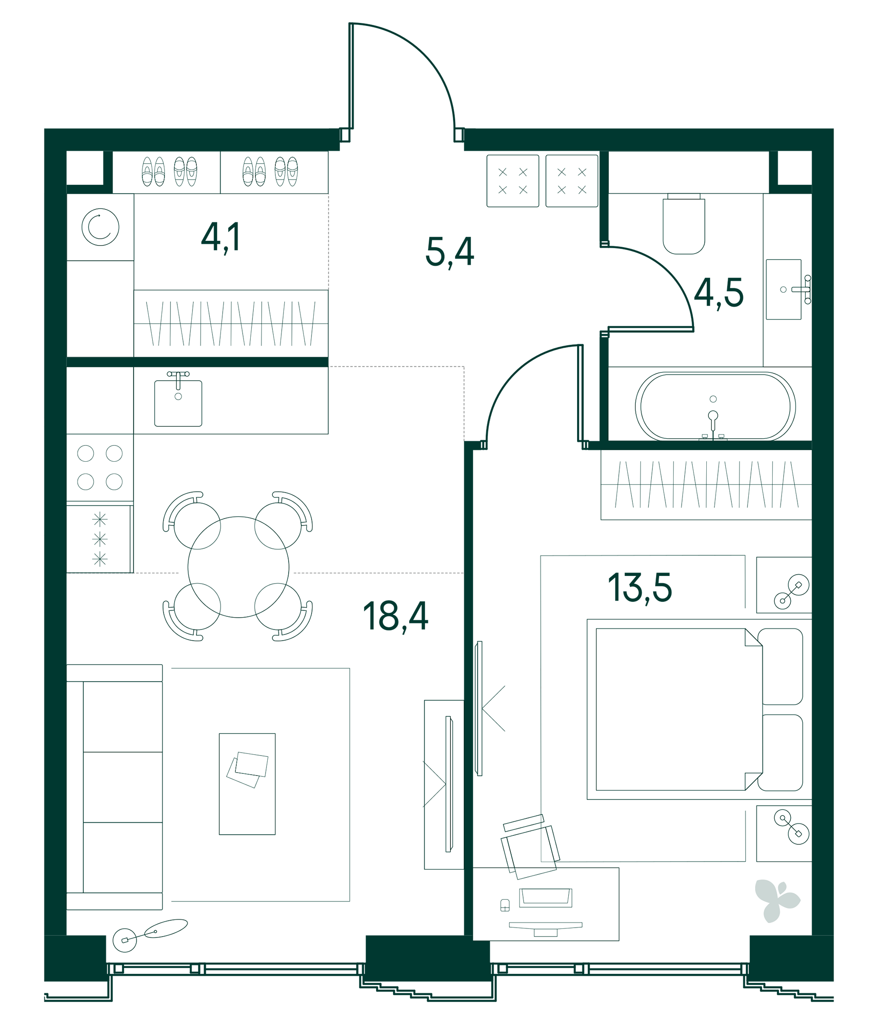 Планировка — Клубный город на реке Primavera, 2-комн., 46 м²