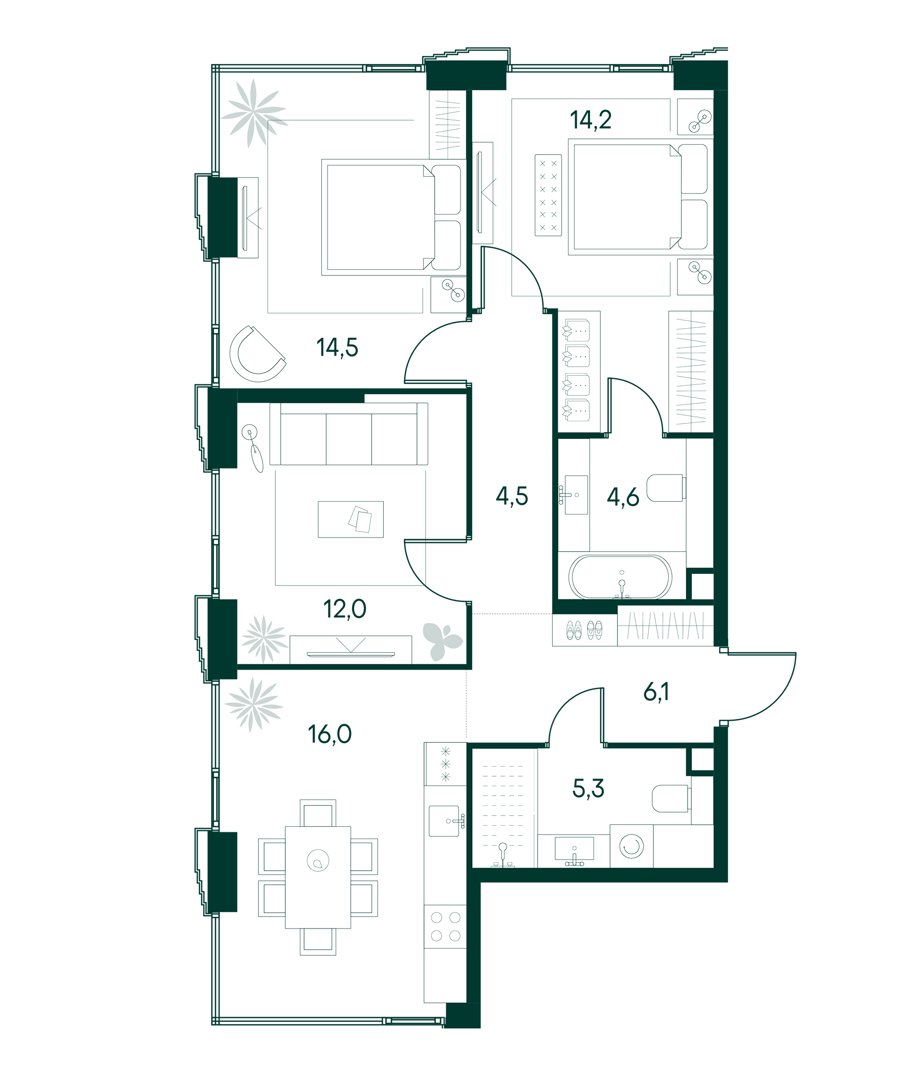 Планировка — Клубный город на реке Primavera, 3-комн., 77 м²