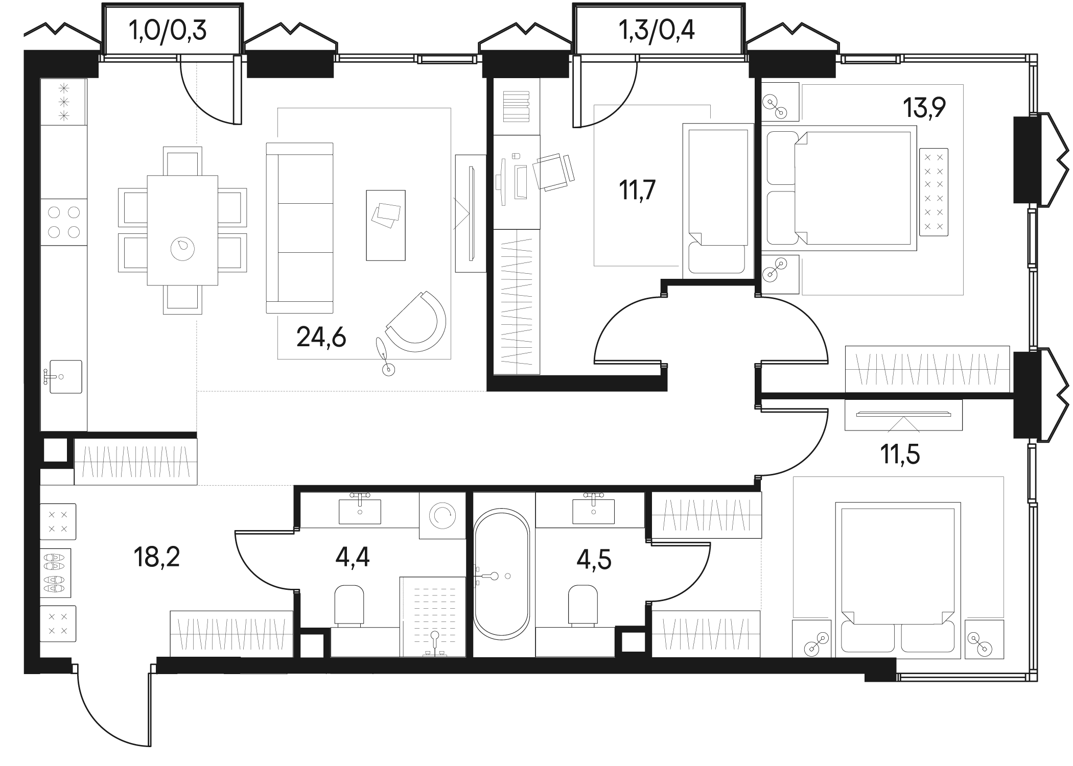 Планировка — Клубный город на реке Primavera, 4-комн., 92 м²