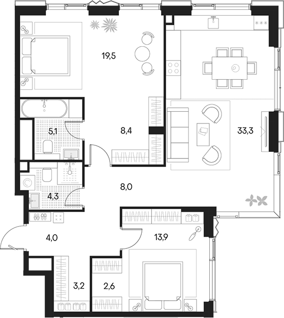 Планировка — Клубный город на реке Primavera, 3-комн., 102 м²