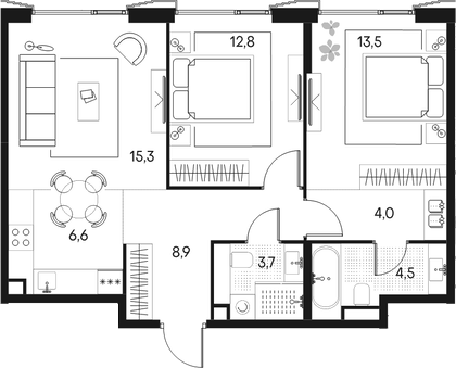 Планировка — Клубный город на реке Primavera, 3-комн., 69 м²