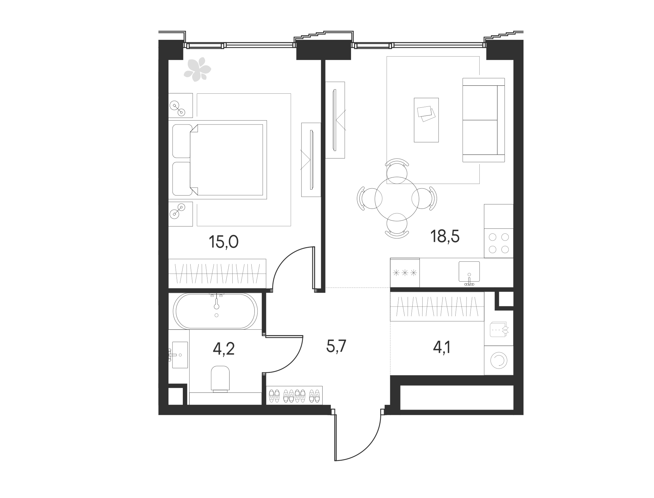 Планировка — Клубный город на реке Primavera, 2-комн., 48 м²