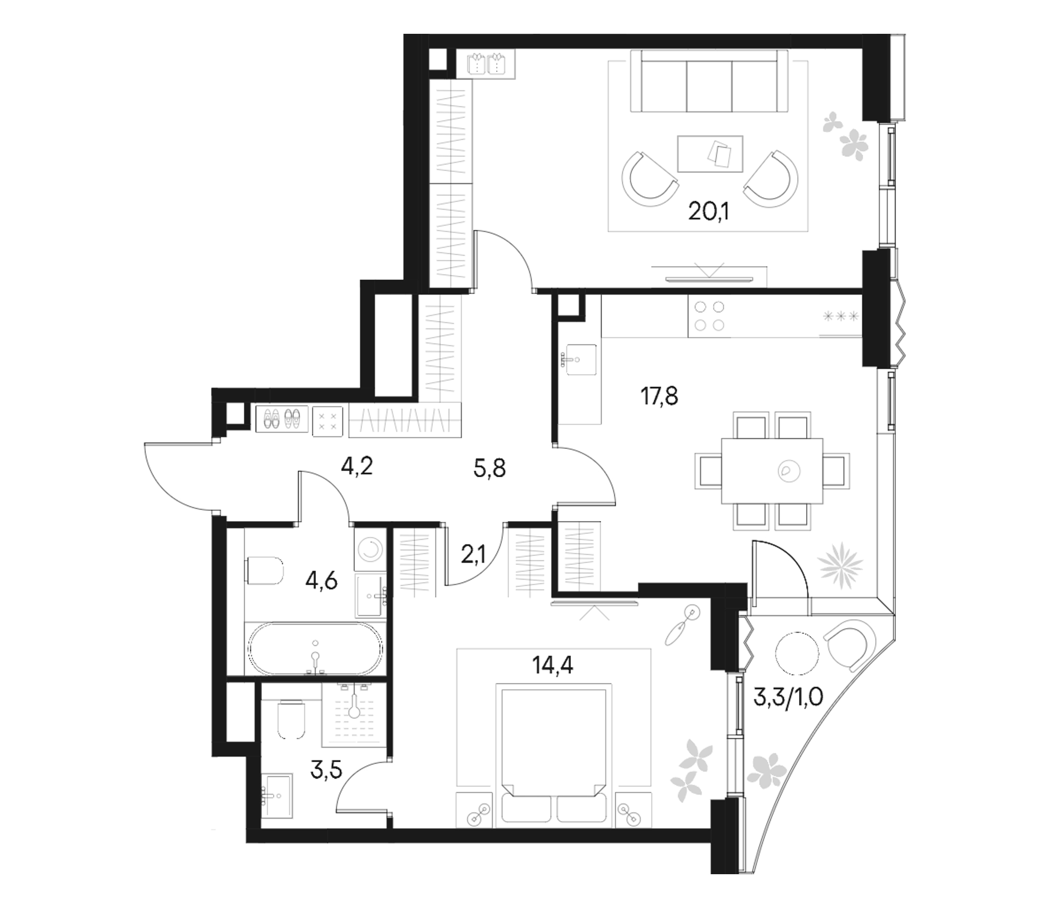 Планировка — Клубный город на реке Primavera, 2-комн., 73 м²